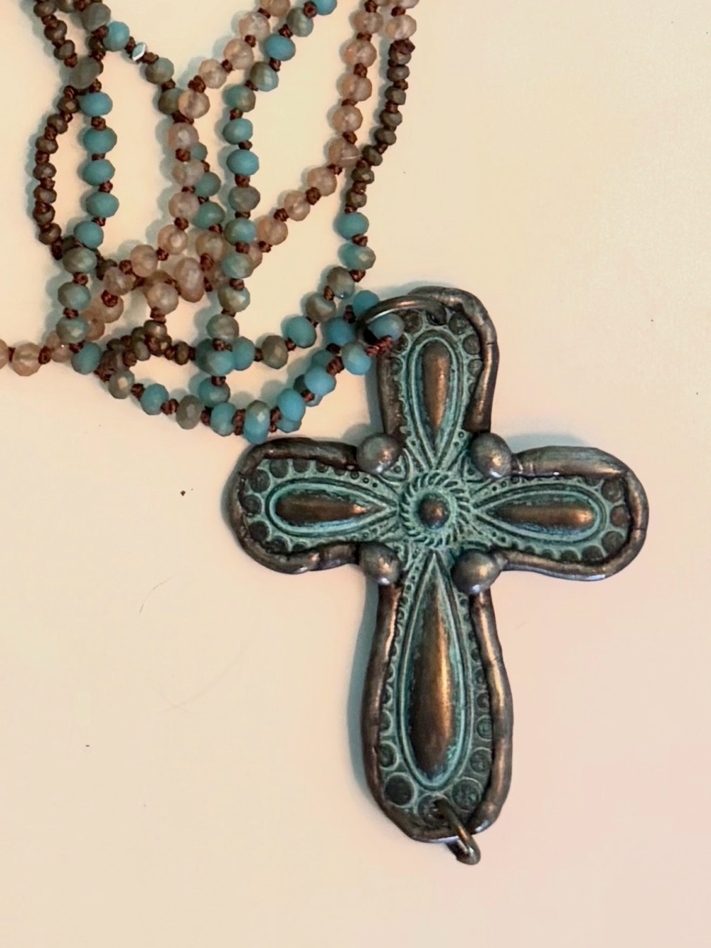 Turquoise Beaded Cross Pendant Necklace - Women Jewelry